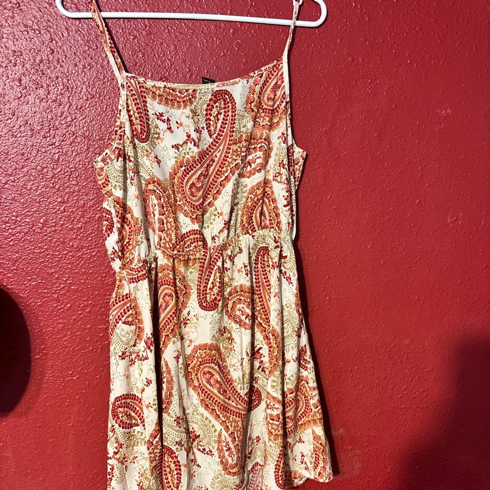 Forever 21 Cream and Red Paisley Mini Dress